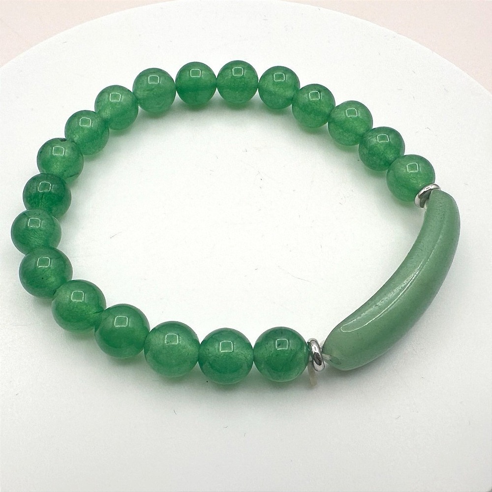 Vintage 90s Silver Tone‎ Aventurine Beaded Bracelet Women's Classic Jewelry